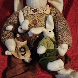 Handmade Plush Bunny Family Set - Cream, Brown & Green